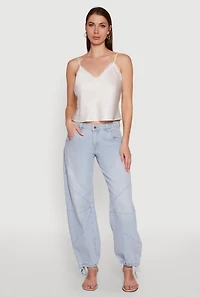 Womens V-Neck Lace Trim Cropped Cami, White, Size S