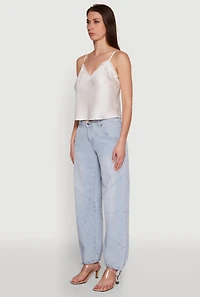 Womens V-Neck Lace Trim Cropped Cami, White, Size S