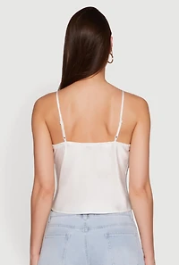 Womens V-Neck Lace Trim Cropped Cami, White, Size S