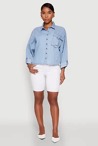 Womens Chambray Pocket Shirt, Blue, Size L