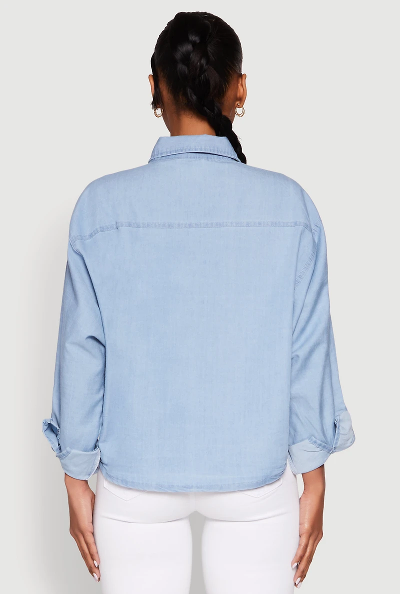 Womens Chambray Pocket Shirt, Blue, Size L