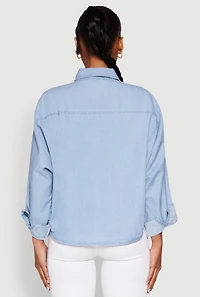 Womens Chambray Pocket Shirt, Blue, Size L