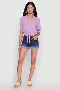 Tie Front Bubble Sleeve Cropped Blouse
