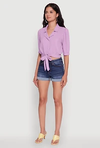 Tie Front Bubble Sleeve Cropped Blouse