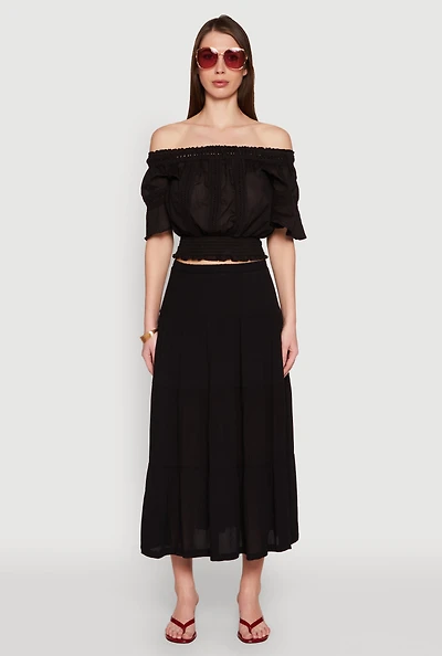 Womens Crochet Detail Off The Shoulder Crop Top, Black, Size M