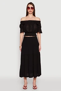Womens Crochet Detail Off The Shoulder Crop Top, Black, Size M