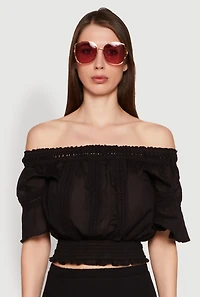 Womens Crochet Detail Off The Shoulder Crop Top, XL