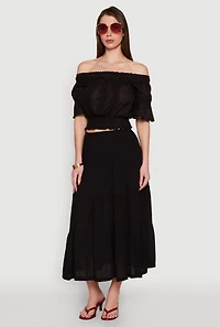 Womens Crochet Detail Off The Shoulder Crop Top, Black, Size M