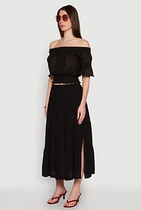 Womens Crochet Detail Off The Shoulder Crop Top, Black, Size M