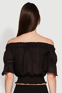Womens Crochet Detail Off The Shoulder Crop Top, Black, Size M