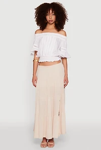 Womens Crochet Detail Off The Shoulder Crop Top, White, Size S
