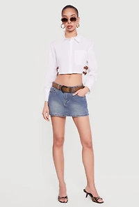 Buckle Detail Button Front Cropped Blouse