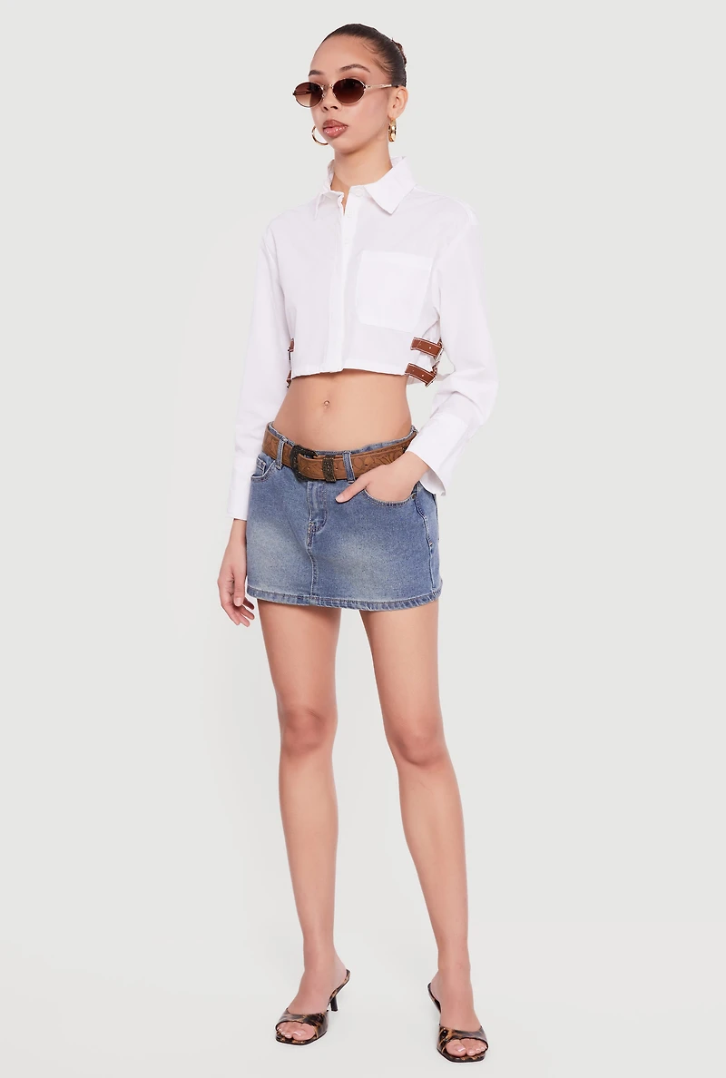 Buckle Detail Button Front Cropped Blouse