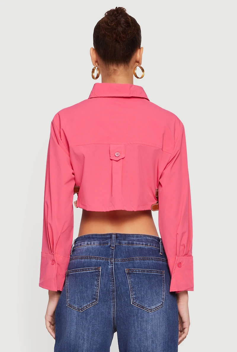 Buckle Detail Button Front Cropped Blouse