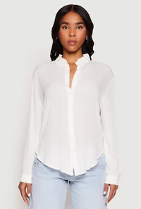 Womens Gauze Knit Twist Back Button Front Shirt, White,