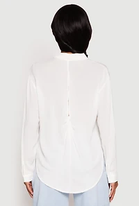 Womens Gauze Knit Twist Back Button Front Shirt, White, Size XL