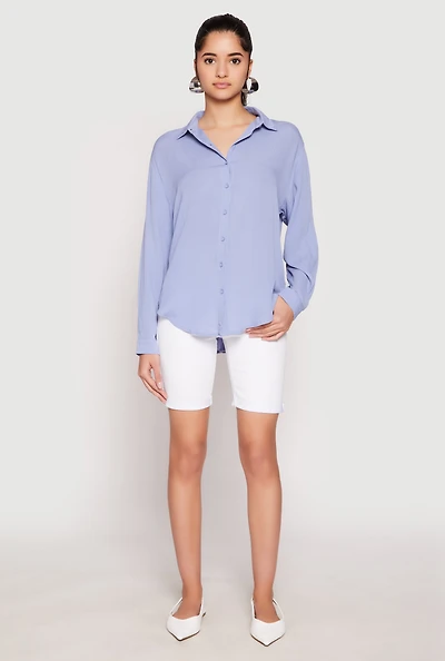 Womens Gauze Knit Twist Back Button Front Shirt, Blue, Size M