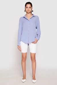 Gauze Knit Twist Back Button Front Shirt