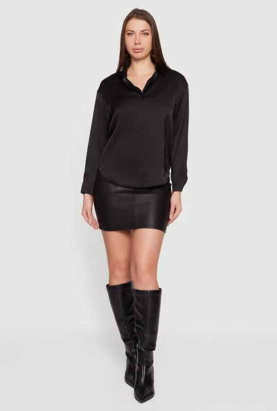 Satin Long Sleeve Button Front Blouse