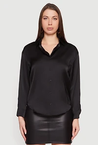 Satin Long Sleeve Button Front Blouse