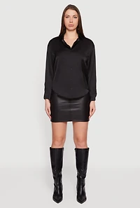 Satin Long Sleeve Button Front Blouse