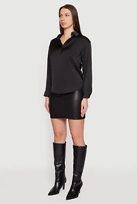 Satin Long Sleeve Button Front Blouse