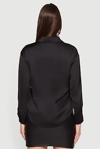 Satin Long Sleeve Button Front Blouse