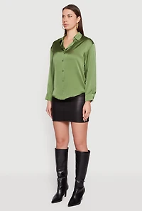 Satin Long Sleeve Button Front Blouse