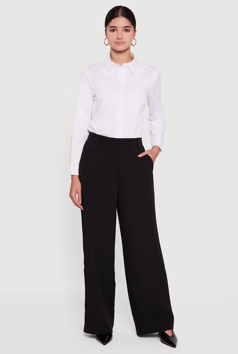 Poplin Long Sleeve Button Front Shirt