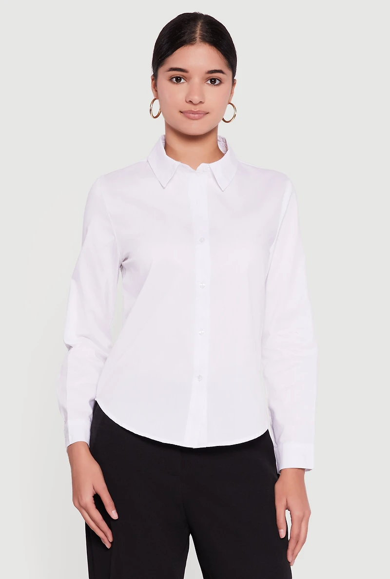 Poplin Long Sleeve Button Front Shirt