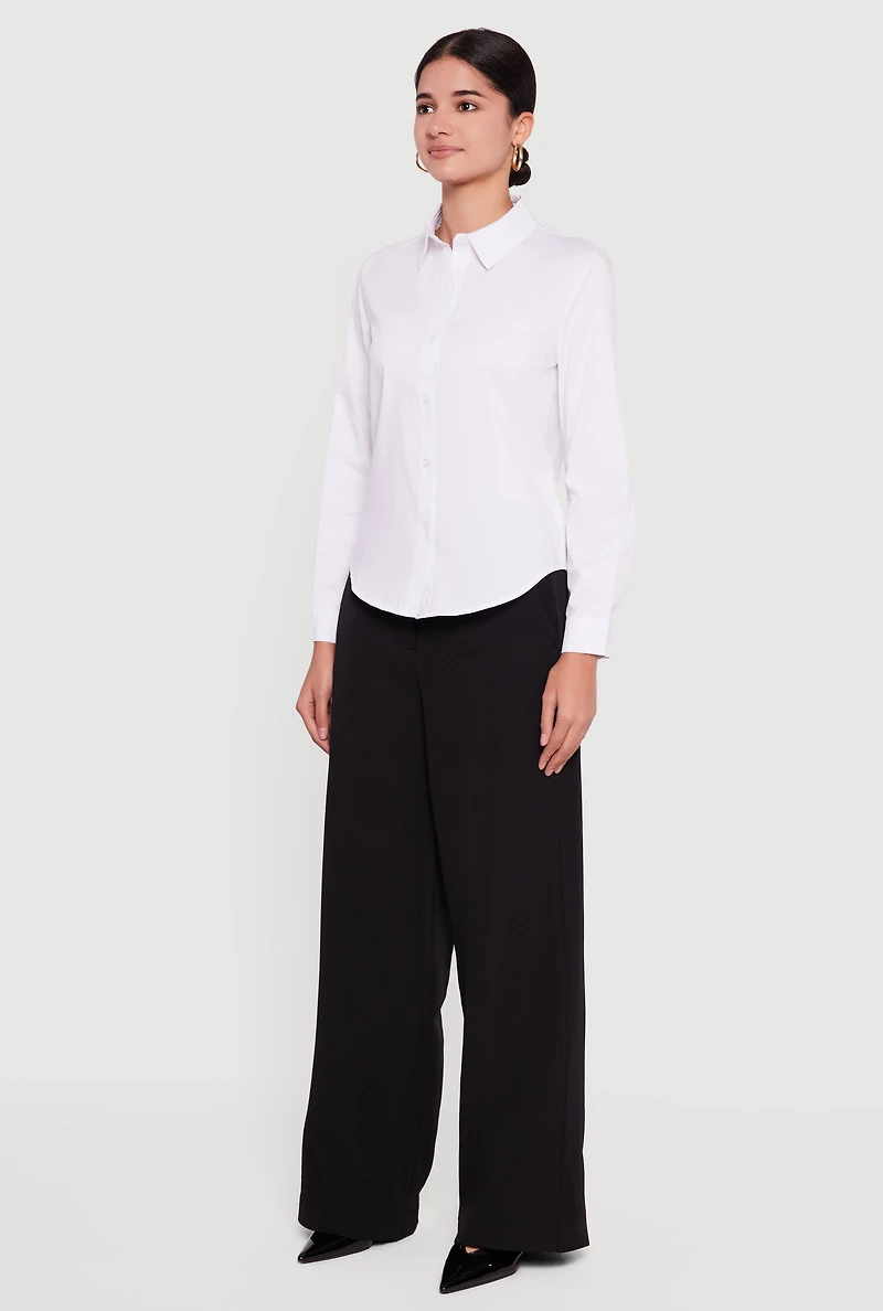 Poplin Long Sleeve Button Front Shirt