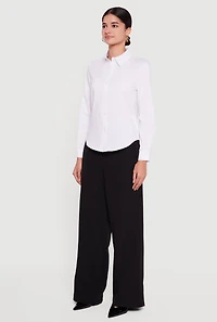 Poplin Long Sleeve Button Front Shirt