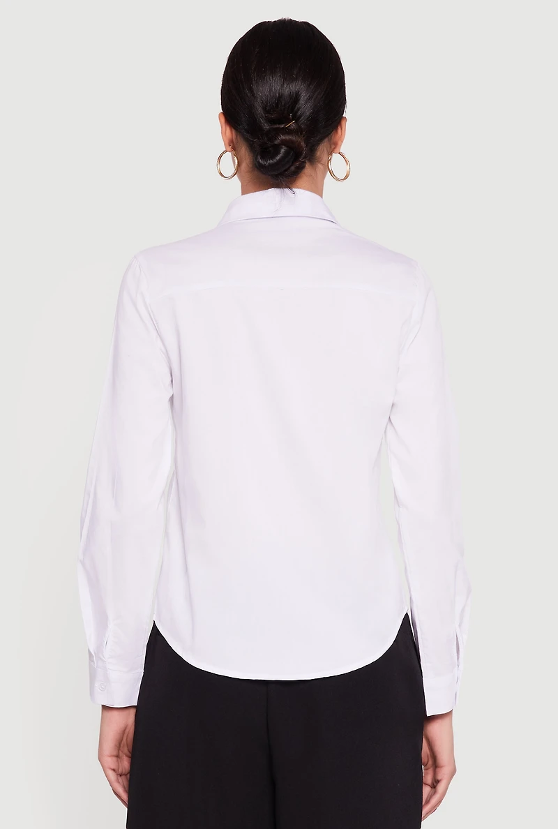 Poplin Long Sleeve Button Front Shirt