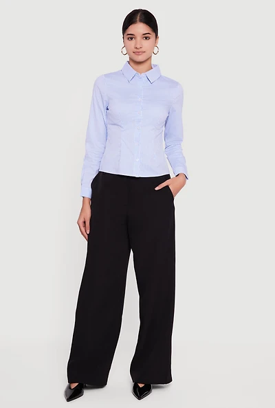 Womens Pinstripe Long Sleeve Button Front Shirt, M