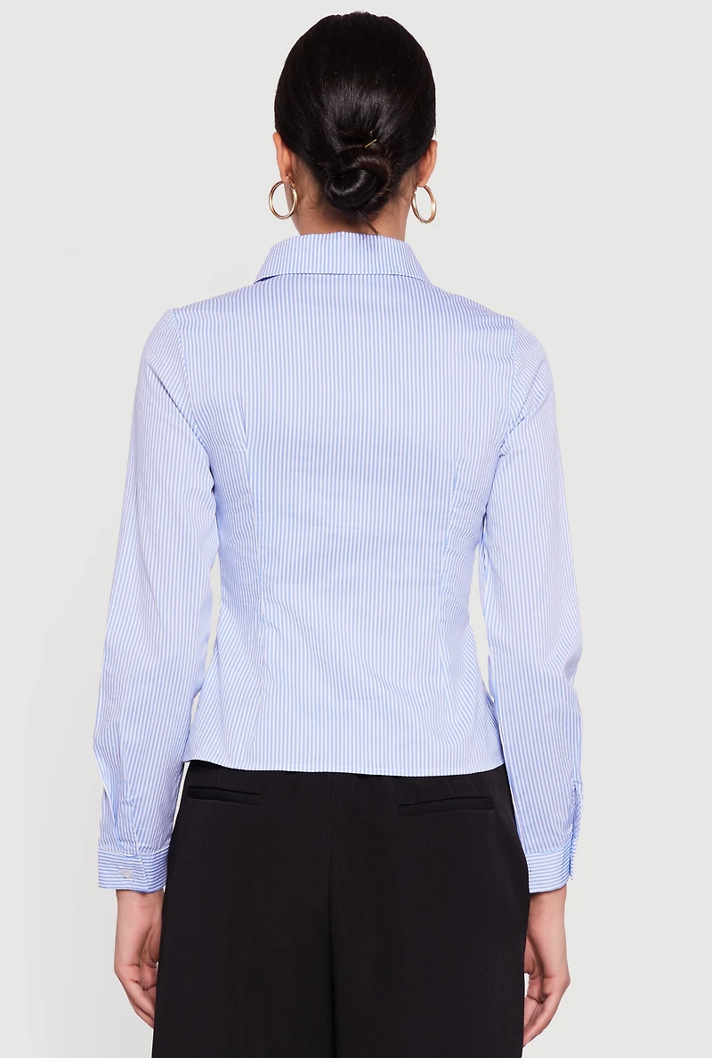 Pinstripe Long Sleeve Button Front Shirt