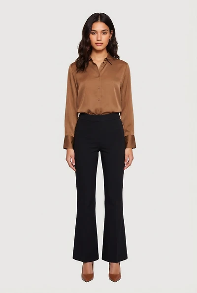 Satin Button Front Long Sleeve Shirt