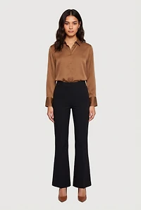 Satin Button Front Long Sleeve Shirt