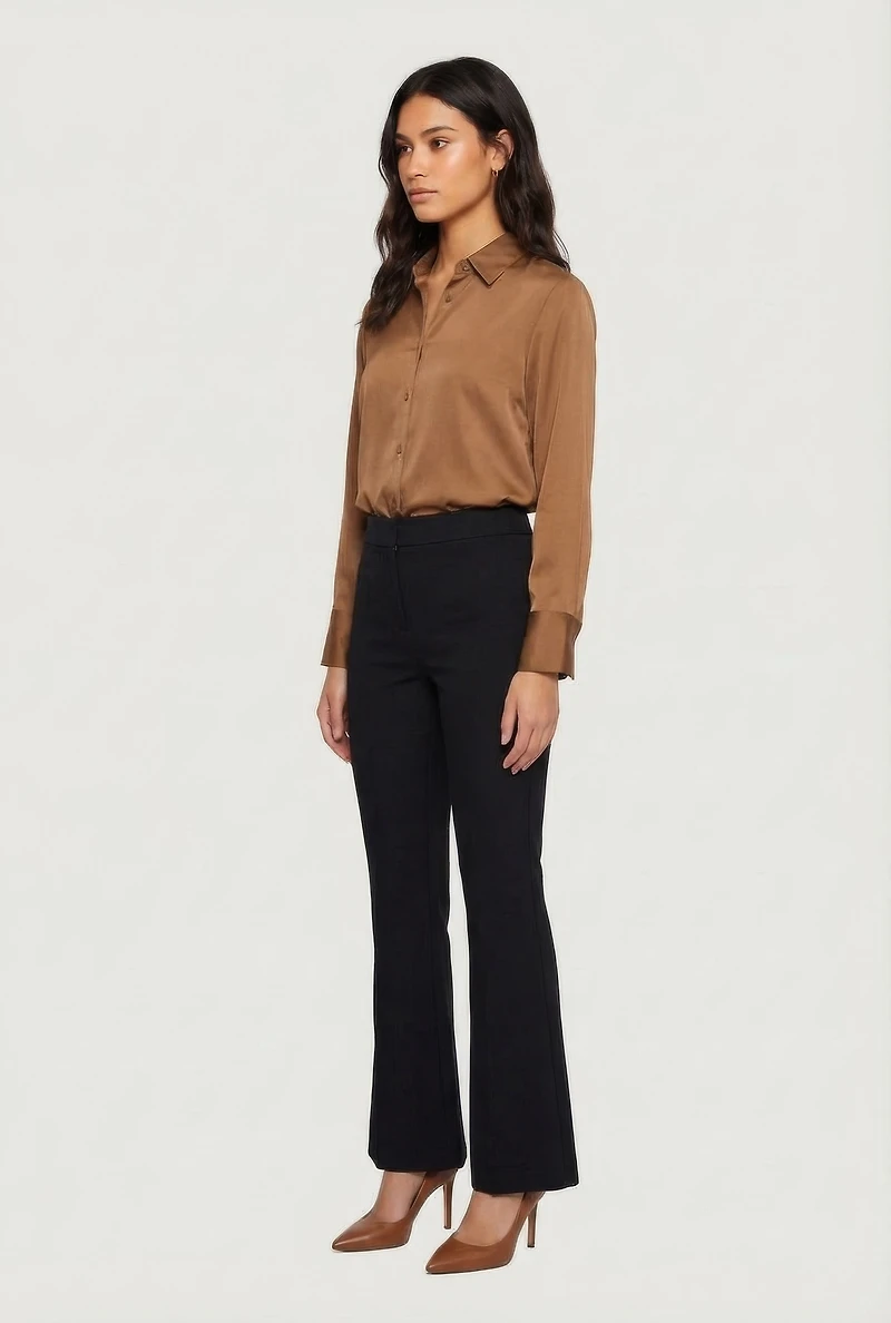 Satin Button Front Long Sleeve Shirt