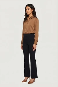 Satin Button Front Long Sleeve Shirt