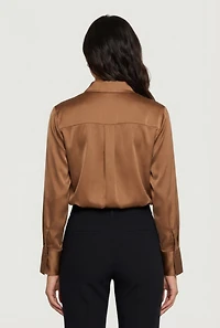 Satin Button Front Long Sleeve Shirt