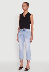 Womens Trendy Button Front Cropped Blazer Vest, Black, Size L