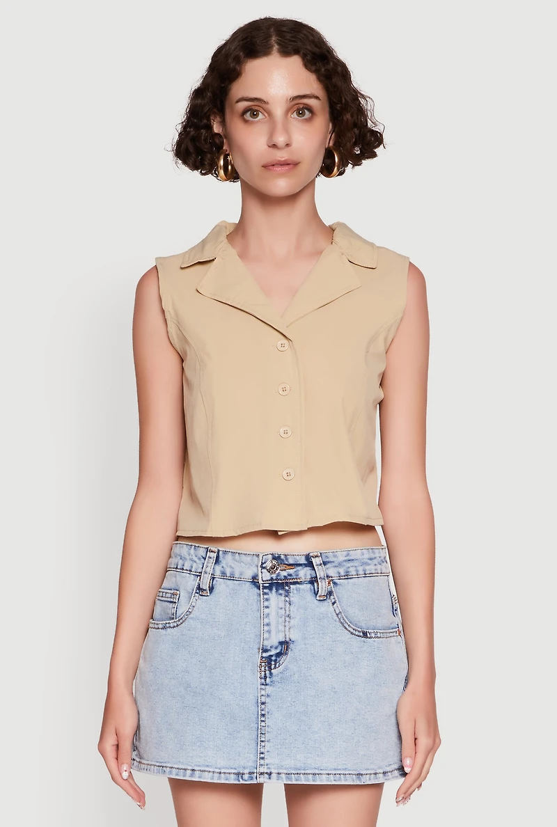 Womens Trendy Button Front Cropped Blazer Vest,