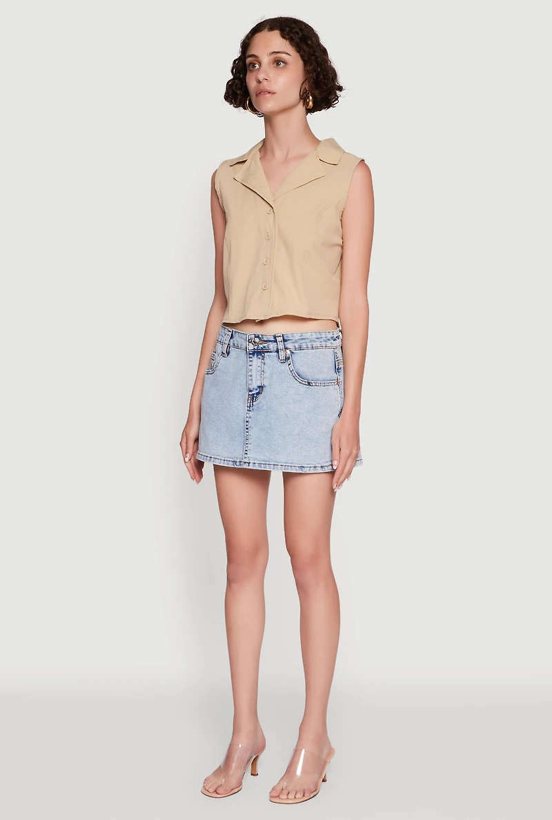 Womens Trendy Button Front Cropped Blazer Vest, Beige,