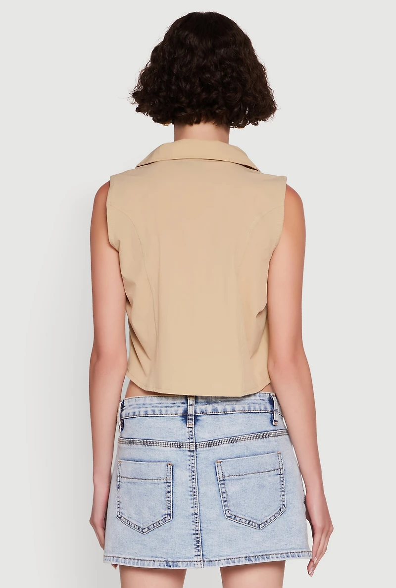 Womens Trendy Button Front Cropped Blazer Vest,