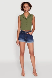 Womens Trendy Button Front Cropped Blazer Vest, Green, Size XL