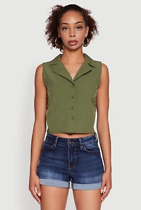 Womens Trendy Button Front Cropped Blazer Vest, Green, Size XL