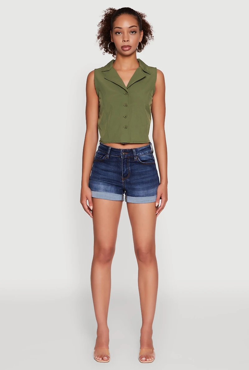 Womens Trendy Button Front Cropped Blazer Vest, Green, Size XL