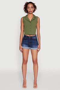 Womens Trendy Button Front Cropped Blazer Vest, Green, Size XL