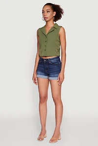 Womens Trendy Button Front Cropped Blazer Vest, Green, Size XL
