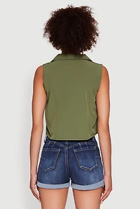 Womens Trendy Button Front Cropped Blazer Vest, Green, Size XL